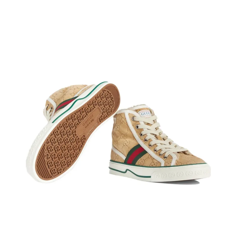 GUCCI Tennis 1977 High Gg Brown Suede Women's-5