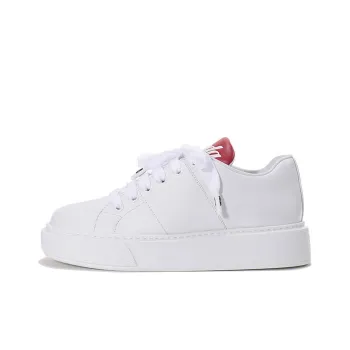PRADA Leather Platform Sneakers 'White With Red Tongue' Women's