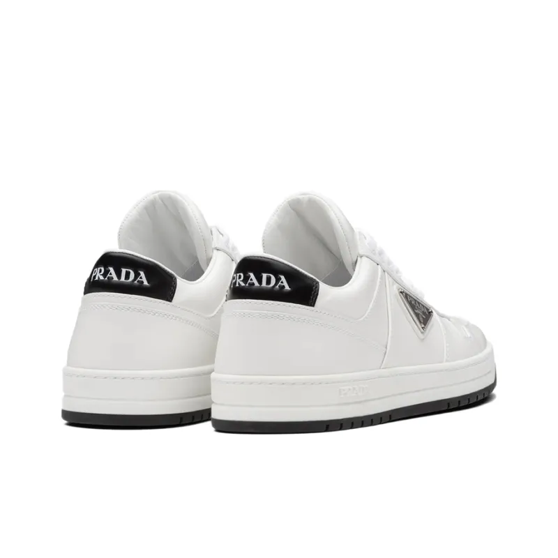PRADA Downtown Perforated Leather Sneakers 'White Black' Women's-3