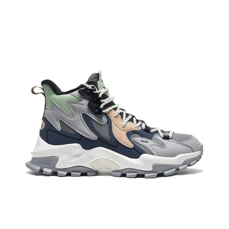 XTEP Shock Absorbers With Slip Resistant And Abrasion Resistant Properties High Top Casual Shoes Men's Gray Blue Green-1