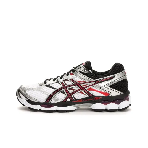 Asics Gel-Cumulus 16 Wear-Resistant Slip-Resistant Low-Top Running Shoes Men's White Red Silver 4E-Width