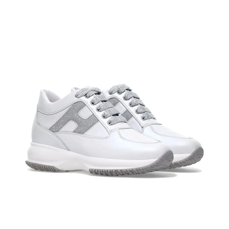 HOGAN Interactive Cushioning, Slip Resistant, And Abrasion Resistant Mid Top Casual Shoes Women's Silver White-2
