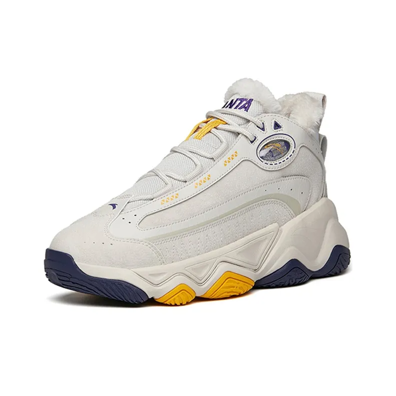 Anta Life Collection Anti-Slip Wear-Resistant Lightweight Warm High-Top Casual Shoes Men's Gray Yellow Purple-2