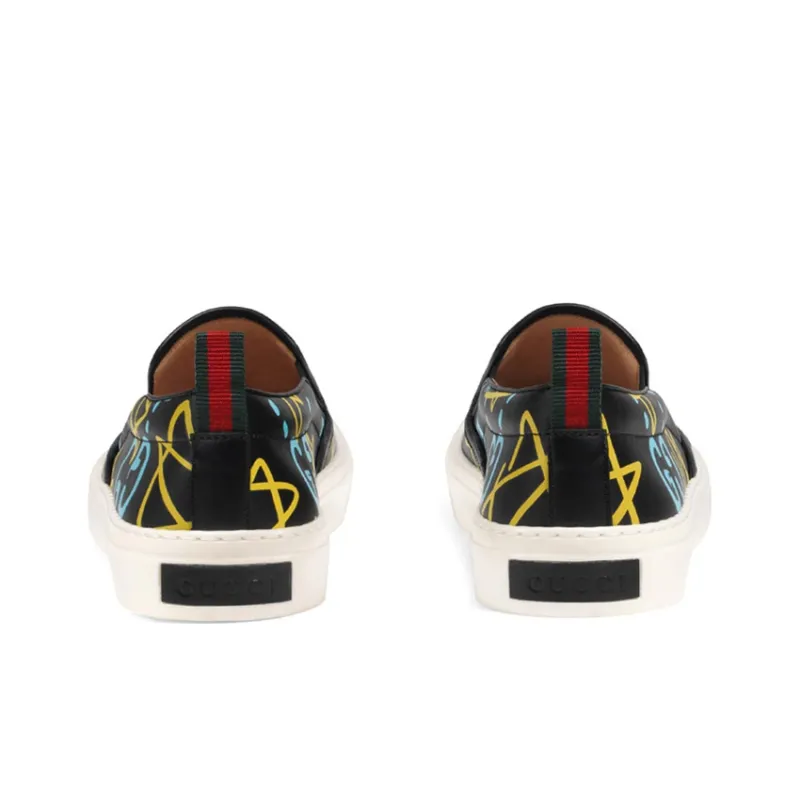 GUCCI Stylish Skateboarding Shoes Women's Black Yellow Blue-3