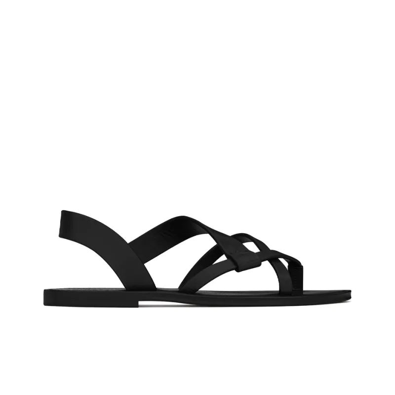 SAINT LAURENT Matt Flat Leather Sandals-1