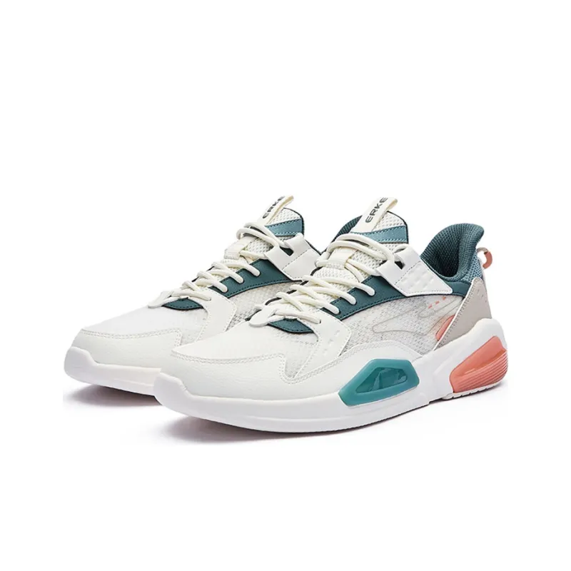 Erke Cushioning Low Top Sports Casual Shoes Men's White Green-1