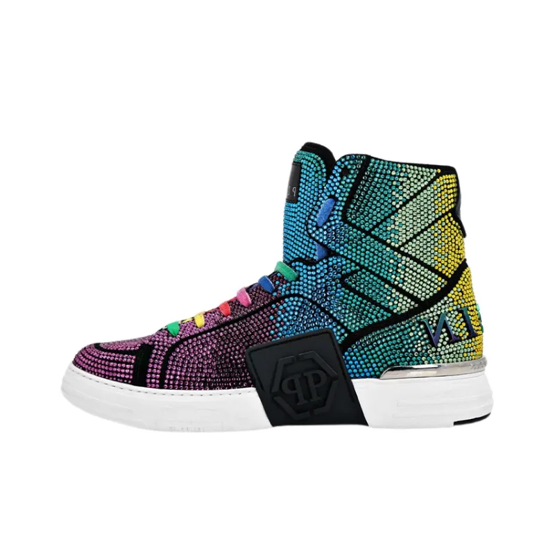 PHILIPP PLEIN Skateboard Shoes Women's High-Top Blue/Purple-0