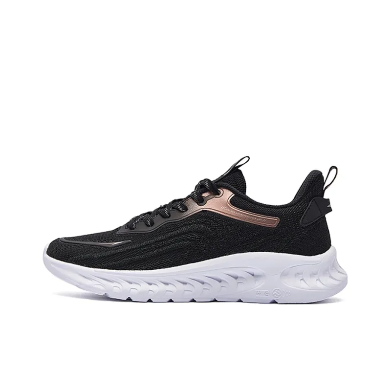 Erke Shock Absorbing, Non Slip, Wear Resistant, Breathable And Lightweight Low Top Running Shoes Women's Black Gold-0