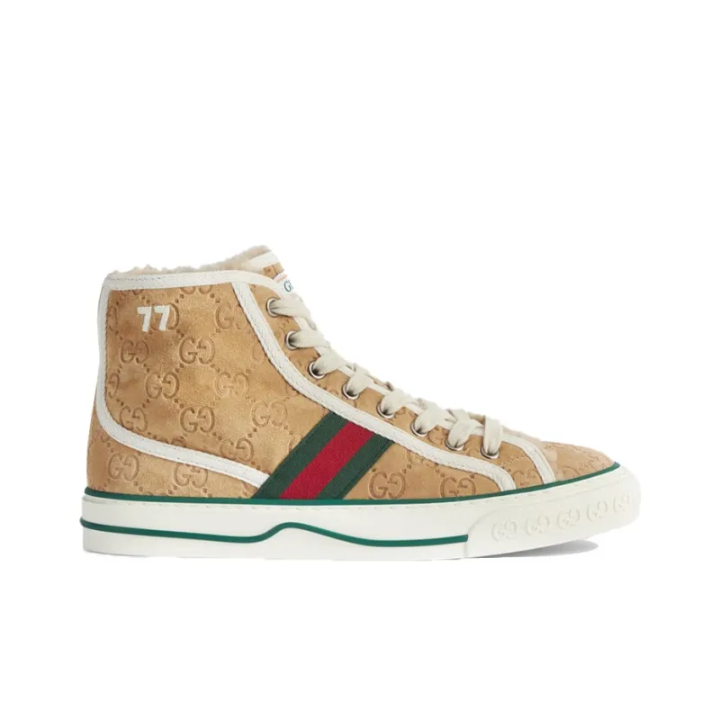 GUCCI Tennis 1977 High Gg Brown Suede Women's-1
