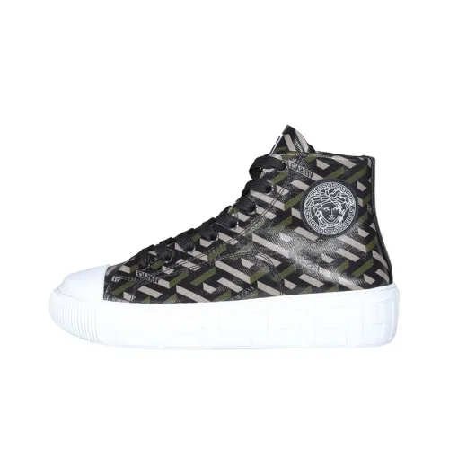 VERSACE La Greca Casual Shoes Women's High-Top Black/Green