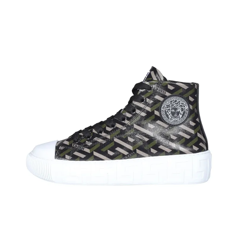 VERSACE La Greca High Top High Top Stylish Skateboarding Shoes Women's Black Green-0