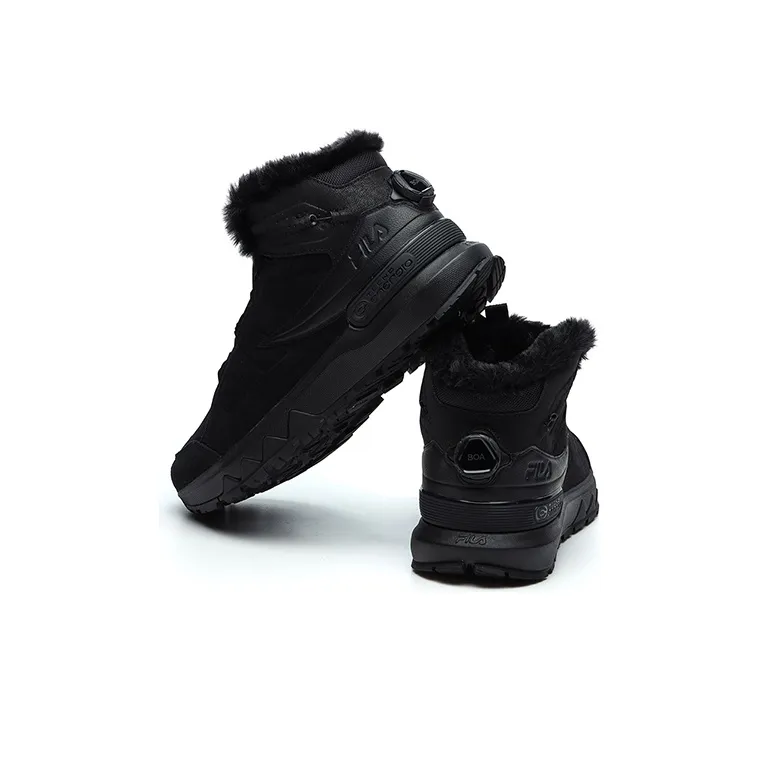 FILA Cushioned Anti-Slip And Wear-Resistant Warm High-Top Running Shoes Men's Black Silver-3