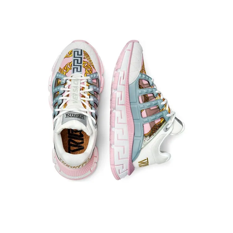 VERSACE Trigreca Chain Print White Pink Green Women's-5