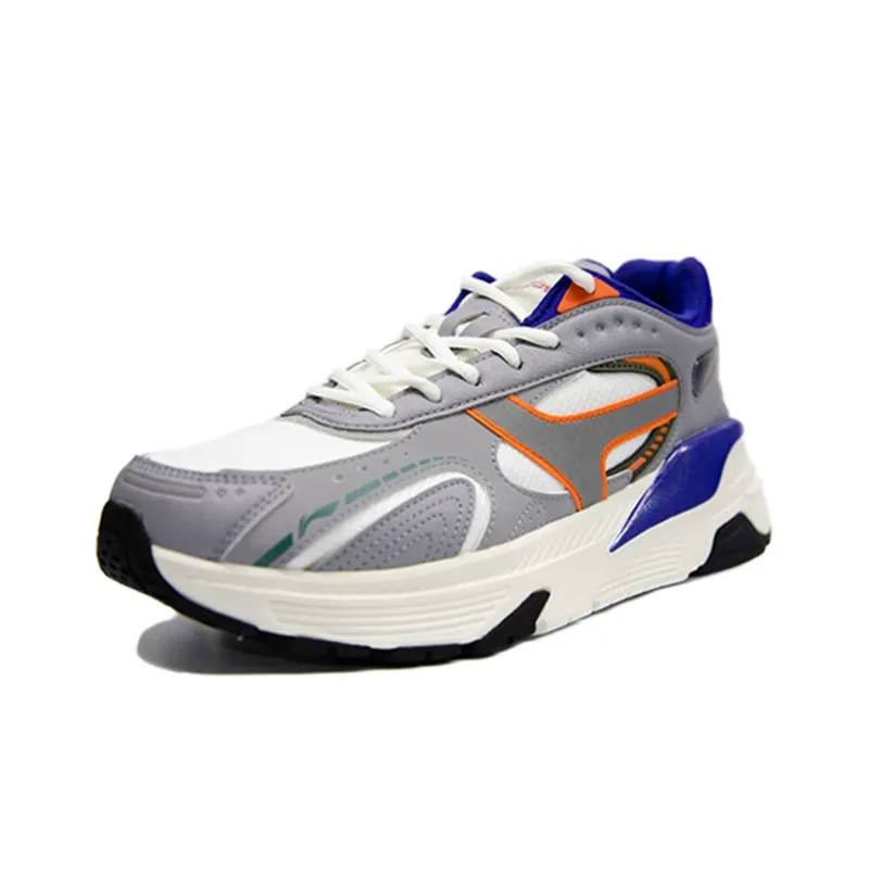 LiNing Abrasion Resistant Cushioning Low Top Running Shoes Men's White Gray-1