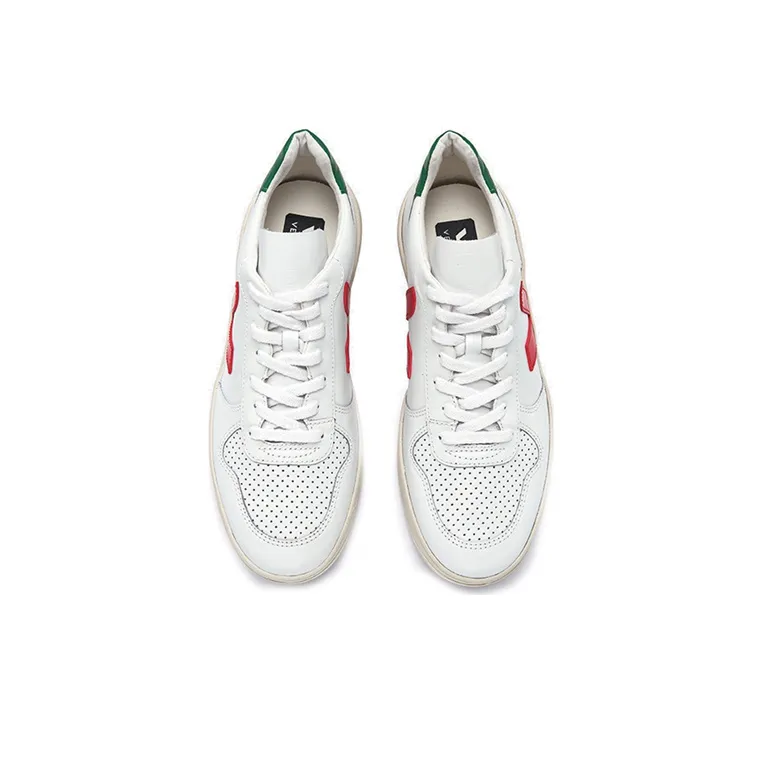VEJA V 10 Low Top Stylish Skateboarding Shoes Unisex White Red Green-3