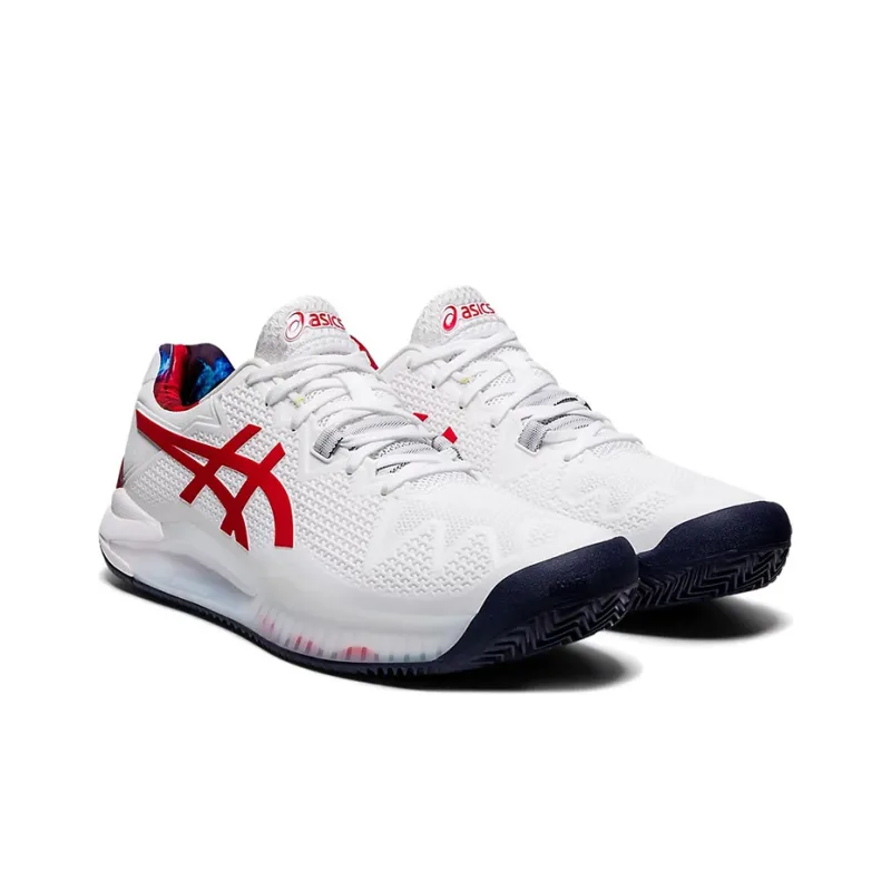 Asics Gel-Resolution 8 Clay L.E. Cushioning Anti-Slip And Wear-Resistant Low-Top Running Shoes Men's White Red-2