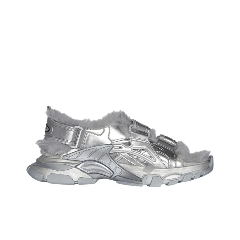 Balenciaga Track Sandal 'Fake Fur   Silver'-1
