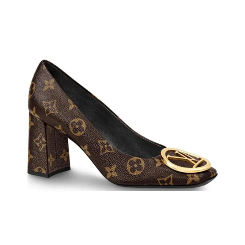 LOUIS VUITTON Madeleine Chunky Heel High Heels Women's Monogram Color-1