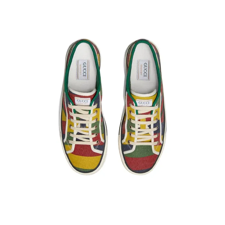 GUCCI Tennis 1977 Stylish Skateboarding Shoes Men's Red Green Yellow-3