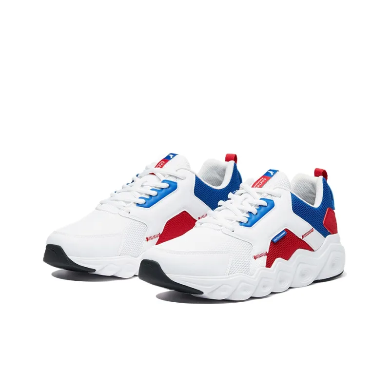 Anta Cushioned Slip-Resistant Abrasion-Resistant Breathable Low-Top Running Shoes Men's White Blue Red-1