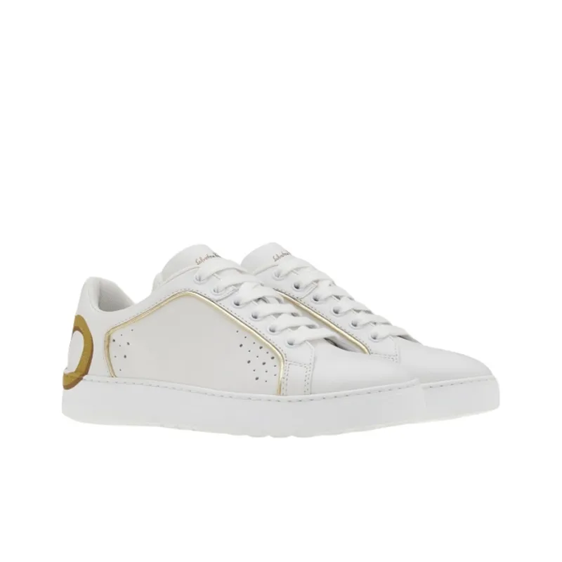 Ferragamo Gancini Skateboard Shoes Women's Low Top White-2