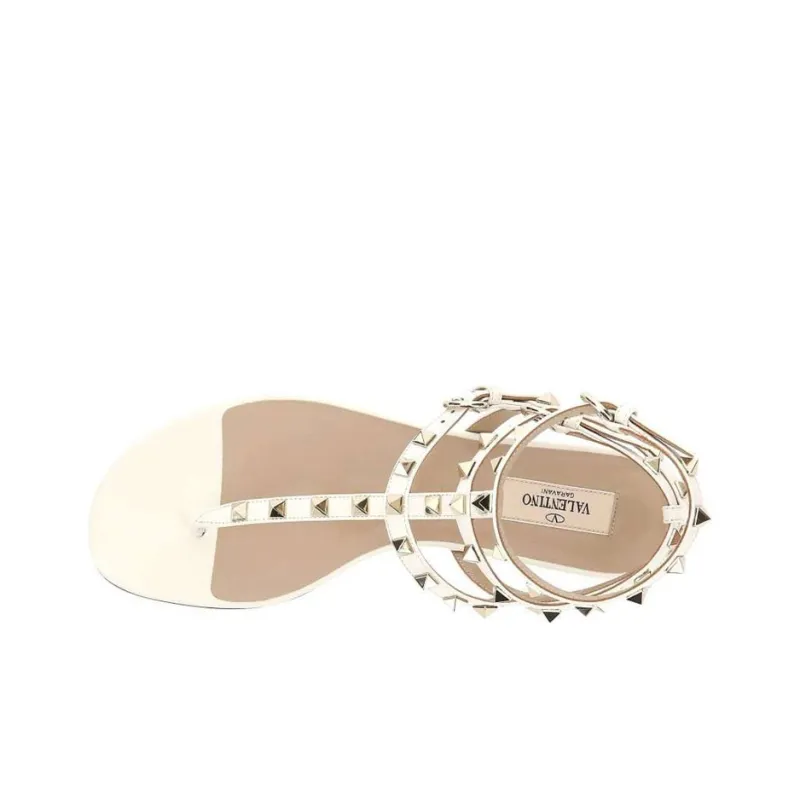 Valentino Rockstud One Strap Sandals Women's Beige-3