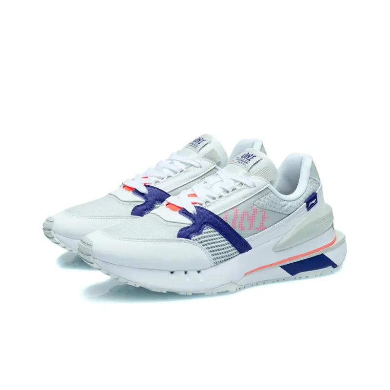 LiNing 001 Cushioning Rebound Low-Top Running Shoes Women's White Gray Blue-2