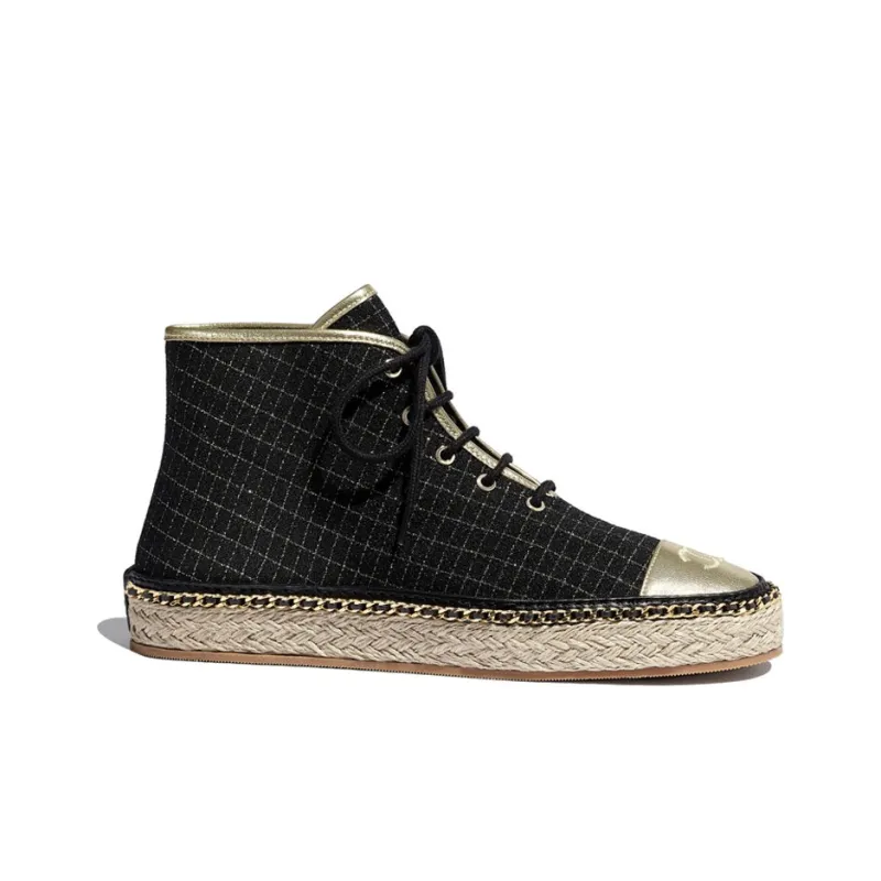 CHANEL Espadrilles Women's High-Top Black Gold-1