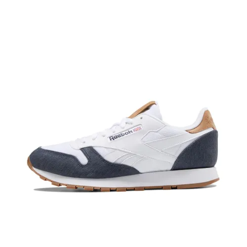 Reebok Classic Leather Running Shoes Men Low-Top White/Navy Blue