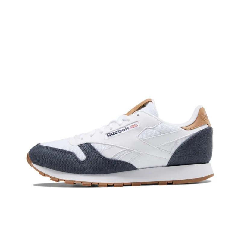 Reebok Classic Leather Running Shoes Men Low-Top White/Navy Blue-0