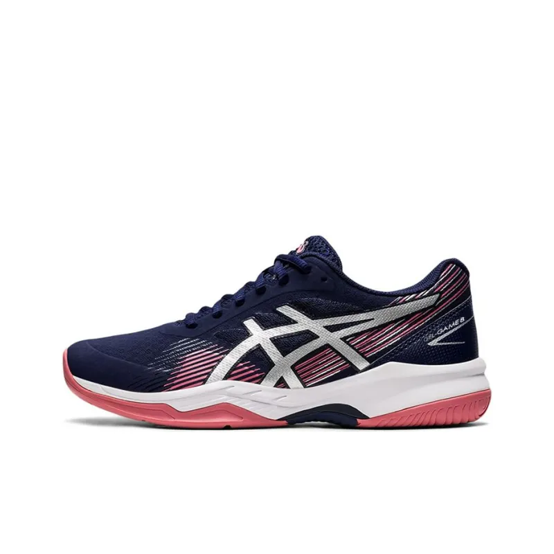 Asics Gel-Game 8 Breathable Lightweight Low-Top Running Shoes Women's Navy Blue Silver Pink-0