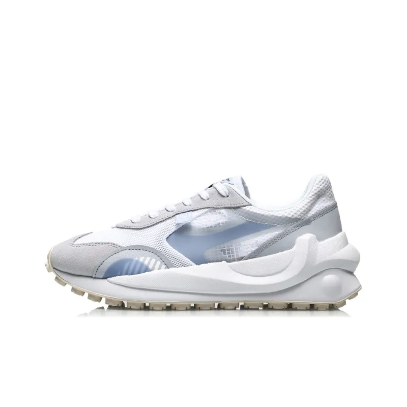 LiNing Cushioned Anti Slip And Wear Resistant Lightweight Low Top Running Shoes Women's White Light Blue-0