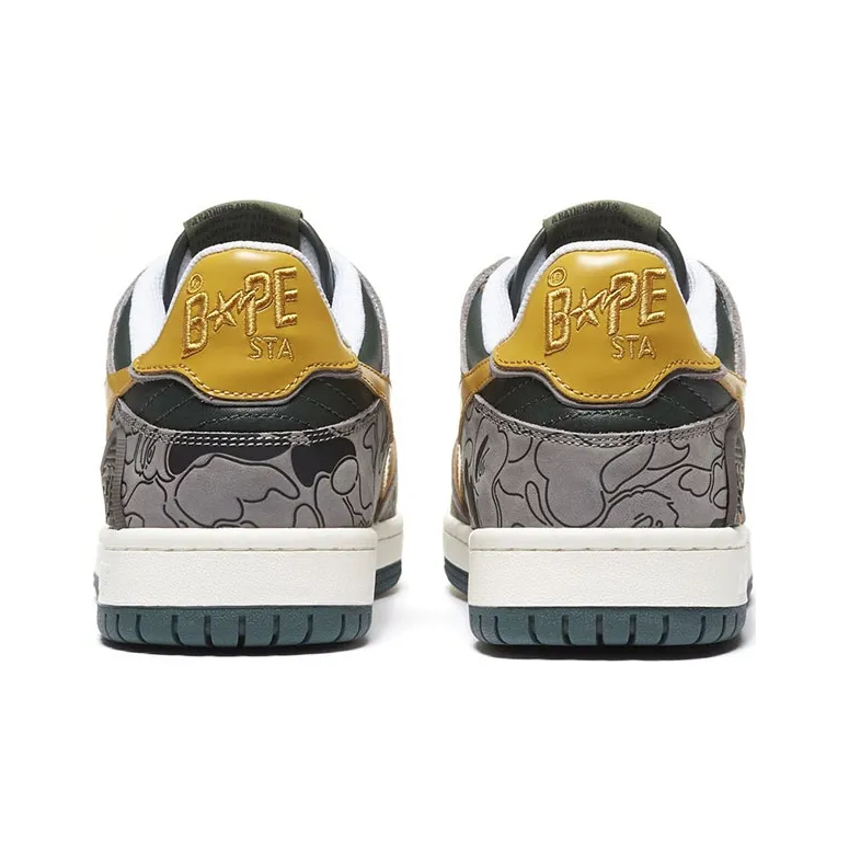 A BATHING APE SK8 Sta Low Top Stylish Skateboarding Shoes Men's Gray Yellow-4