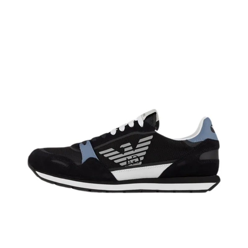 EMPORIO ARMANI Cushioned Slip-Resistant Abrasion-Resistant Low-Top Casual Shoes Men's Black Blue-0