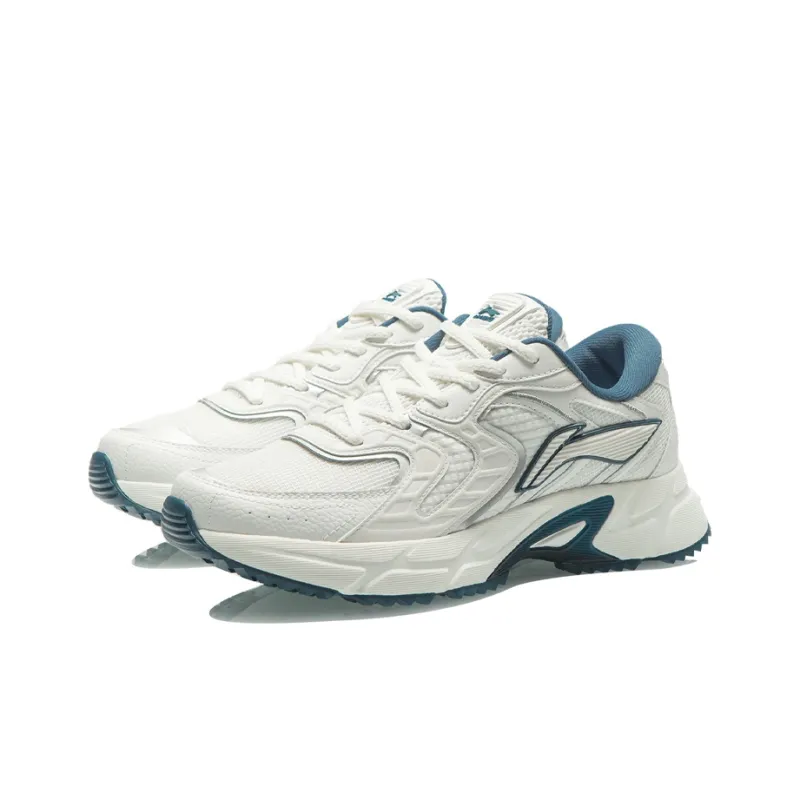 LiNing Cushioned Anti Slip Wear Resistant Breathable Lightweight Low Top Marathon Running Shoes Men's White Blue-2
