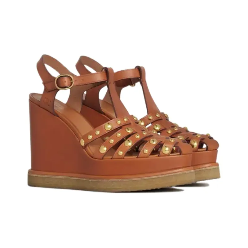 CELINE Manon Wedge Roman Sandals Women's Tawny-2