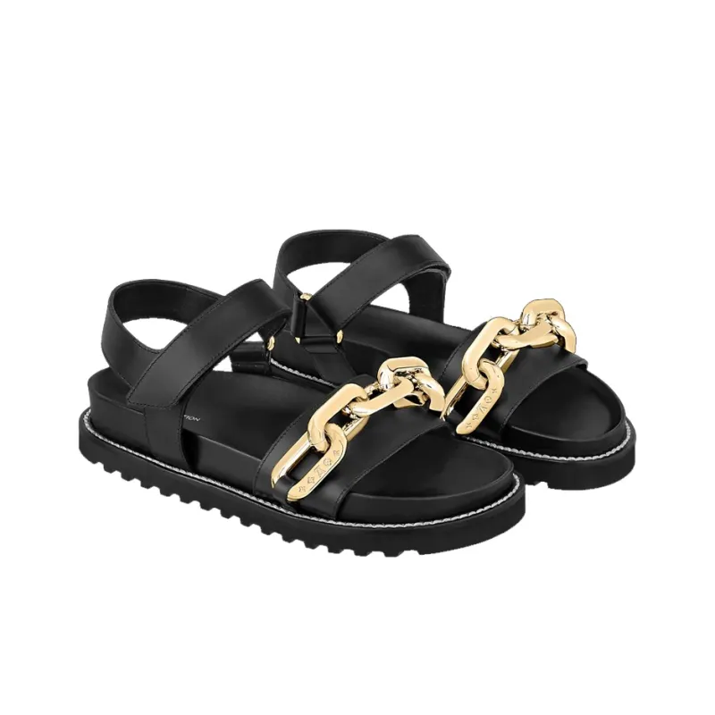 LOUIS VUITTON Paseo Flat Sandals 'Black GOld' Women's-2