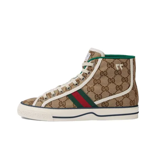 GUCCI Tennis 1977 Canvas High Top Beige GG Print