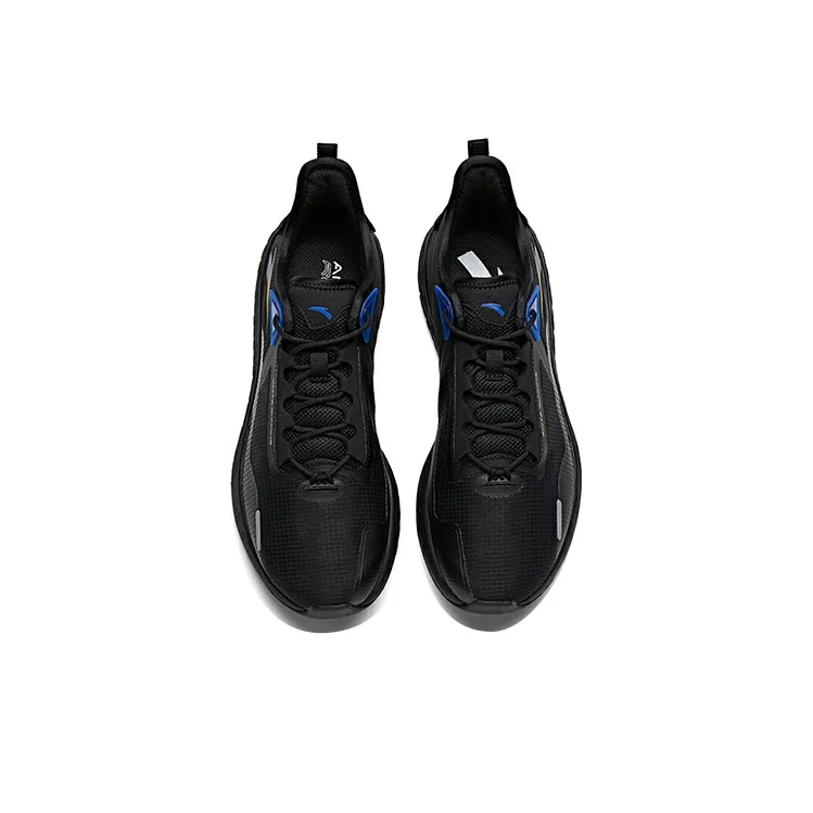 Anta Cushioned Slip-Resistant Abrasion-Resistant Breathable Low-Top Running Shoes Men's Black Blue Diamond Pattern-2