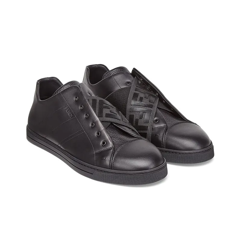 FENDI Leather Slip Ons Triple Black-2