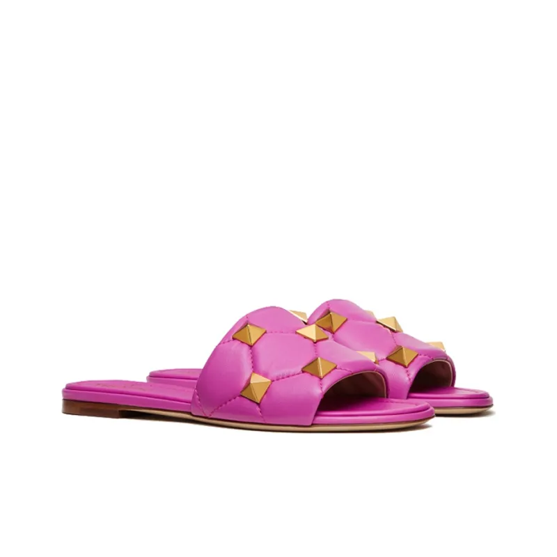 Valentino Roman Stud Flat Sandals Radiant Orchid Women's-2