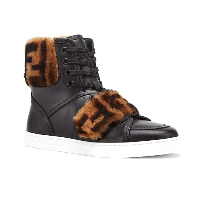 FENDI High Top Black Logo Fur Women's-2