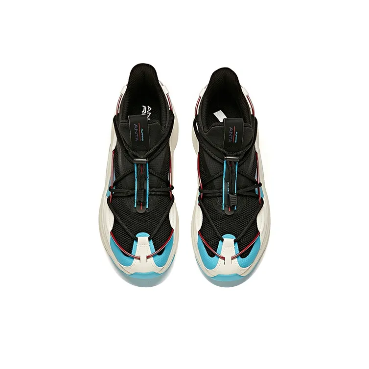Anta Running Collection Anti-Slip Wear-Resistant Low-Top Running Shoes Black White Blue-2