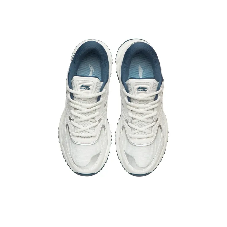 LiNing Cushioned Anti Slip Wear Resistant Breathable Lightweight Low Top Marathon Running Shoes Men's White Blue-3