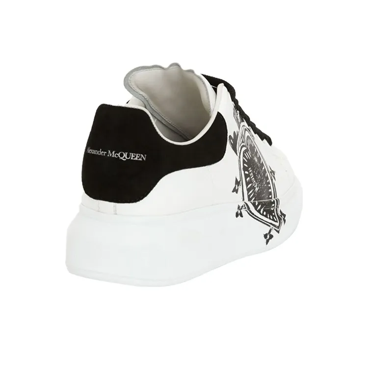 Alexander McQueen Leather Heart Logo Lace Up Oversized Sneakers 'White Black' Women's-3