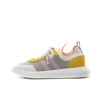 HERMES Crew Low Top Casual Shoes Women's Gray Yellow White