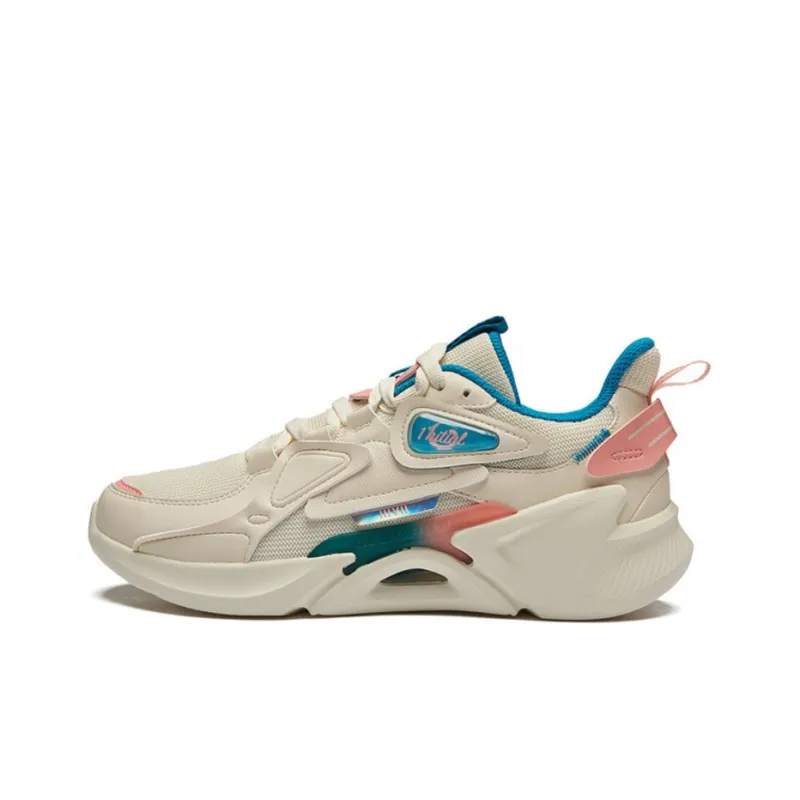 361° Abrasion Resistant Lightweight Cushioning Low Top Running Shoes Women's Beige Cyan-0