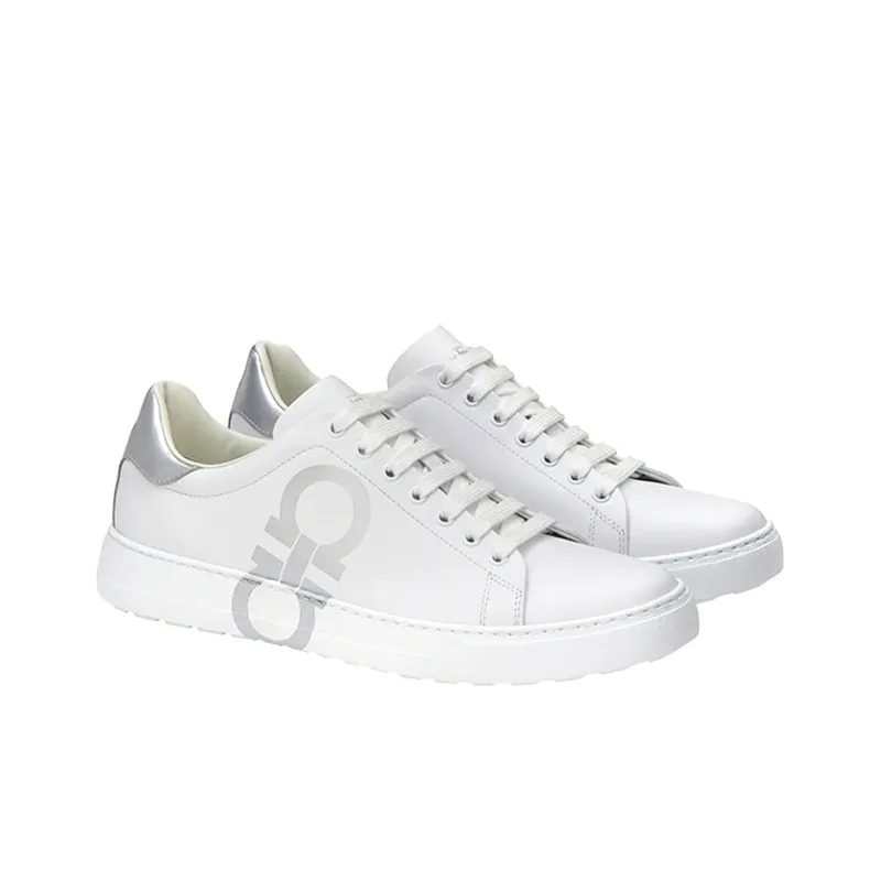 FERRAGAMO GANCINI Low Top Stylish Skateboarding Shoes Men's Silver White-2