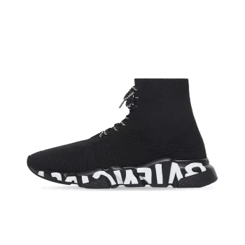 Balenciaga Speed Lace Up Graffiti Recycled Knit Black