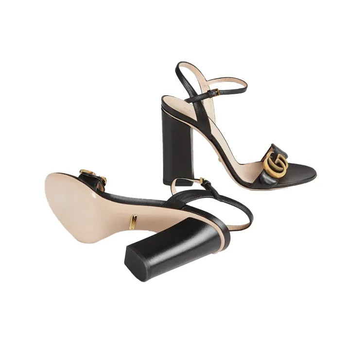 GUCCI Gg 105mm Heeled Sandal Black Leather Women's-4